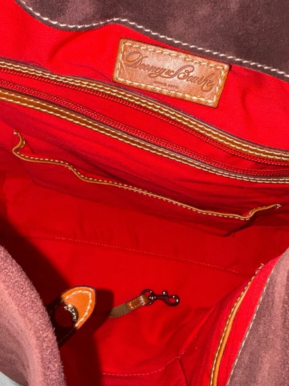 Dooney & Bourke Burgundy Suede Hobo with Tan Leather Trim